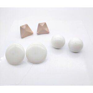 Vintage White and Beige Button Earrings Bundle, Lot of 3 Pair Neutral Studs